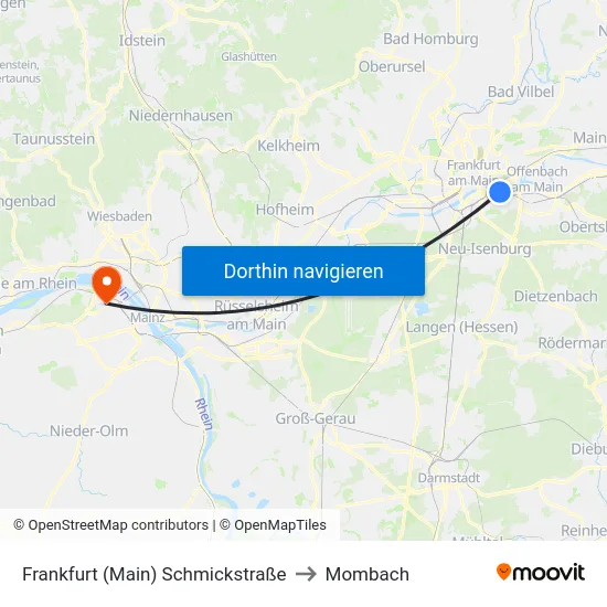 Frankfurt (Main) Schmickstraße to Mombach map