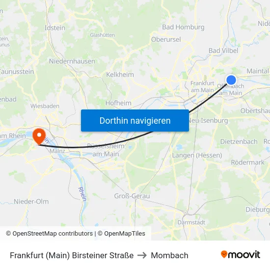 Frankfurt (Main) Birsteiner Straße to Mombach map