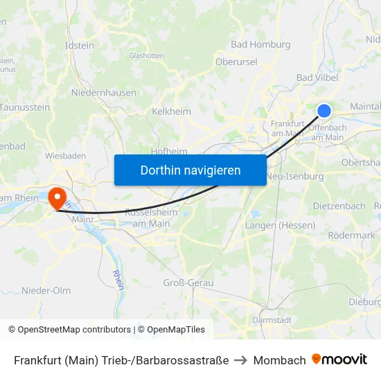Frankfurt (Main) Trieb-/Barbarossastraße to Mombach map