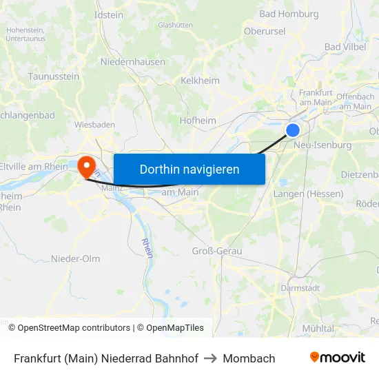 Frankfurt (Main) Niederrad Bahnhof to Mombach map