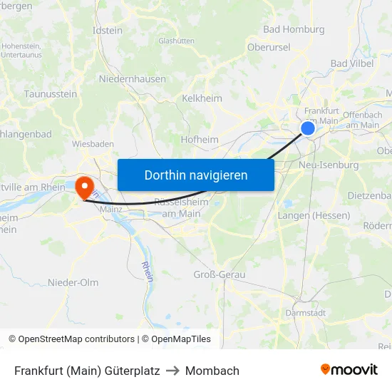 Frankfurt (Main) Güterplatz to Mombach map