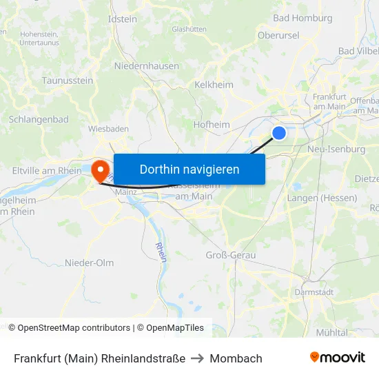 Frankfurt (Main) Rheinlandstraße to Mombach map