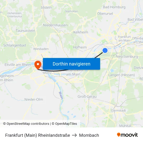 Frankfurt (Main) Rheinlandstraße to Mombach map