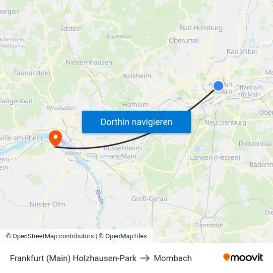 Frankfurt (Main) Holzhausen-Park to Mombach map