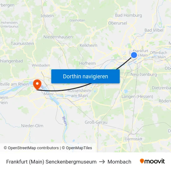 Frankfurt (Main) Senckenbergmuseum to Mombach map