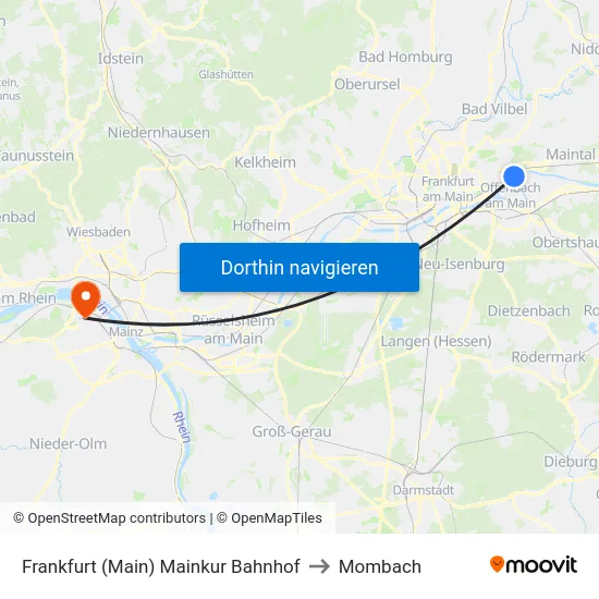 Frankfurt (Main) Mainkur Bahnhof to Mombach map