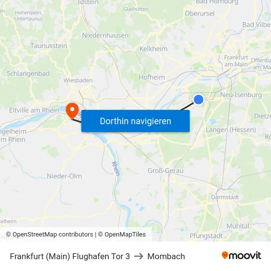 Frankfurt (Main) Flughafen Tor 3 to Mombach map