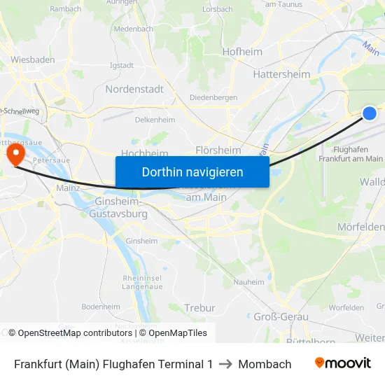 Frankfurt (Main) Flughafen Terminal 1 to Mombach map