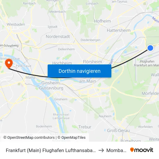 Frankfurt (Main) Flughafen Lufthansabasis to Mombach map