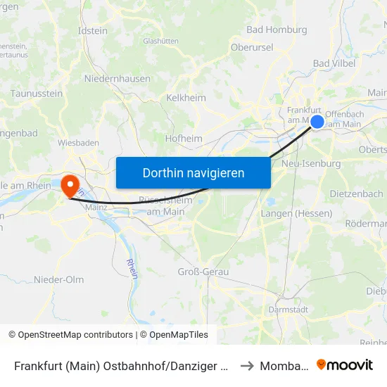 Frankfurt (Main) Ostbahnhof/Danziger Platz to Mombach map