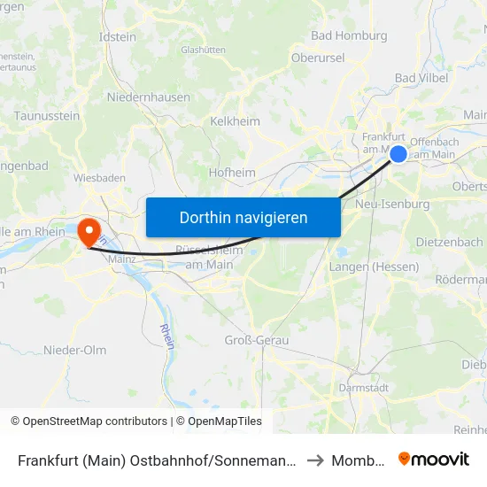 Frankfurt (Main) Ostbahnhof/Sonnemannstraße to Mombach map