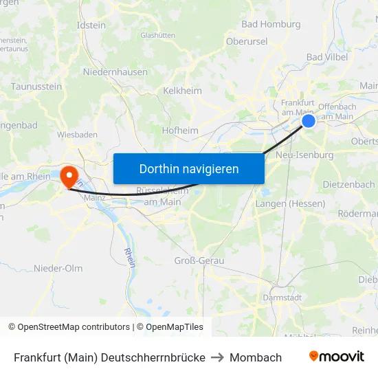Frankfurt (Main) Deutschherrnbrücke to Mombach map