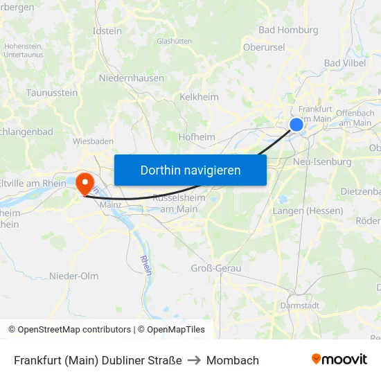 Frankfurt (Main) Dubliner Straße to Mombach map