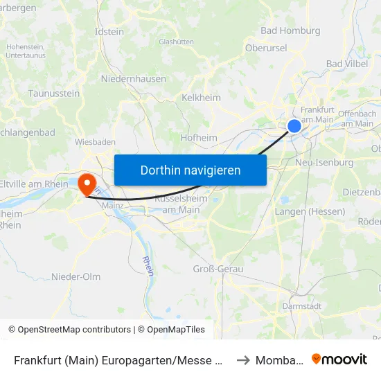 Frankfurt (Main) Europagarten/Messe West to Mombach map