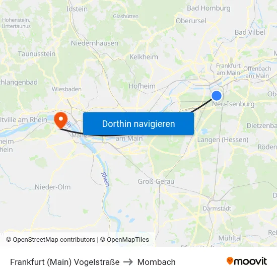 Frankfurt (Main) Vogelstraße to Mombach map
