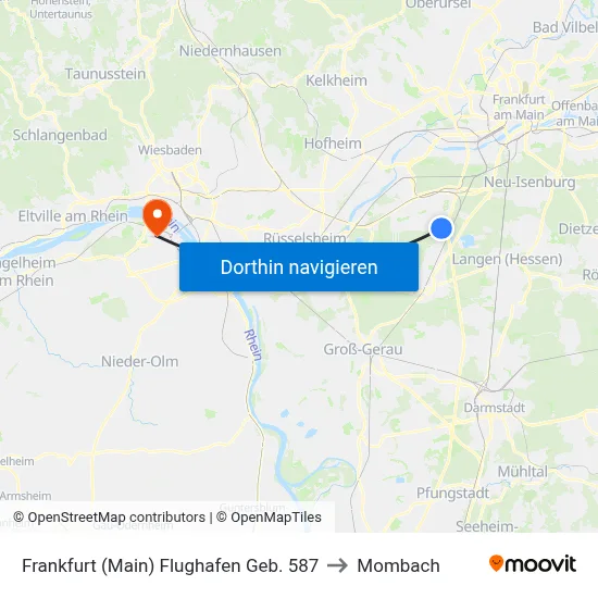 Frankfurt (Main) Flughafen Geb. 587 to Mombach map