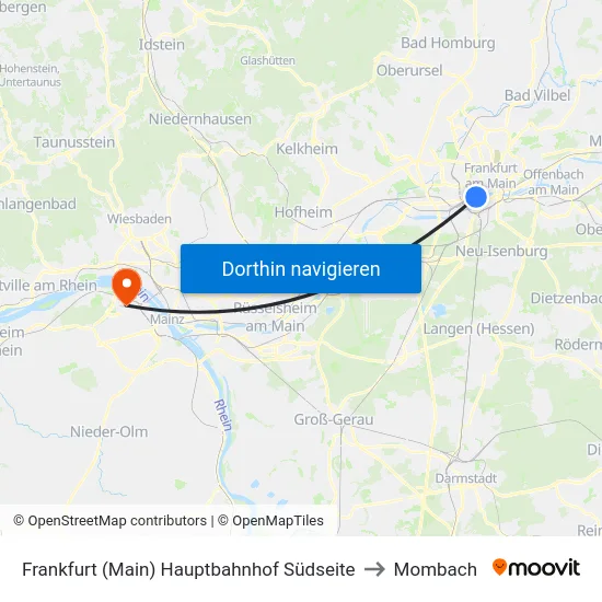 Frankfurt (Main) Hauptbahnhof Südseite to Mombach map