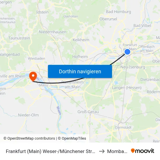 Frankfurt (Main) Weser-/Münchener Straße to Mombach map