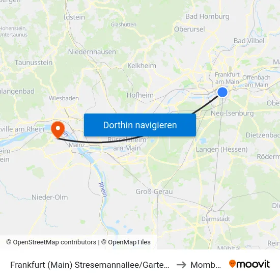 Frankfurt (Main) Stresemannallee/Gartenstraße to Mombach map
