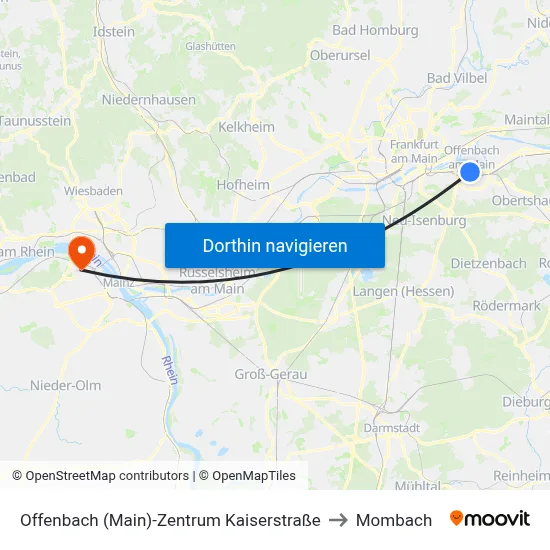 Offenbach (Main)-Zentrum Kaiserstraße to Mombach map