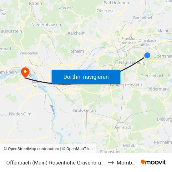 Offenbach (Main)-Rosenhöhe Gravenbruchweg to Mombach map