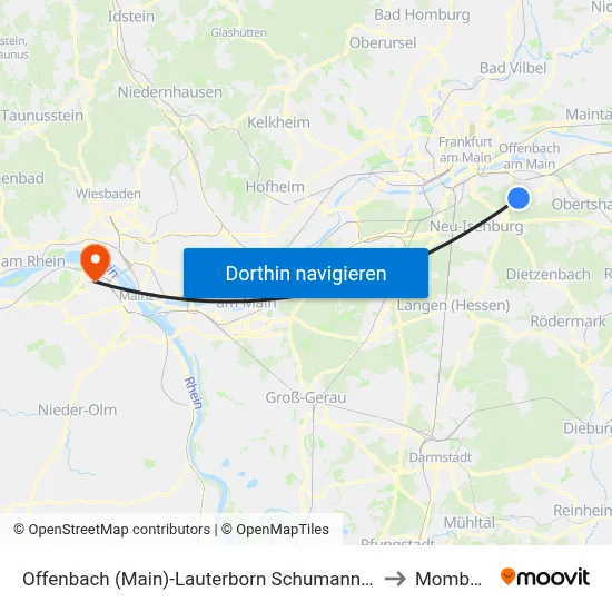 Offenbach (Main)-Lauterborn Schumannstraße to Mombach map