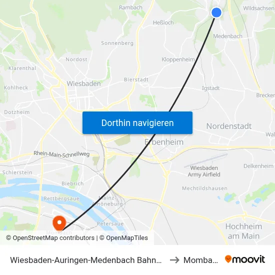 Wiesbaden-Auringen-Medenbach Bahnhof to Mombach map