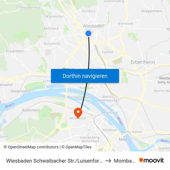 Wiesbaden Schwalbacher Str./Luisenforum to Mombach map