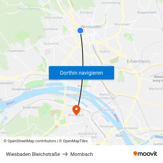 Wiesbaden Bleichstraße to Mombach map