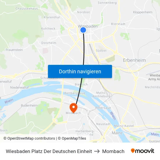 Wiesbaden Platz Der Deutschen Einheit to Mombach map