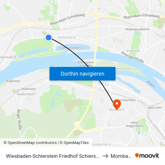 Wiesbaden-Schierstein Friedhof Schierstein to Mombach map