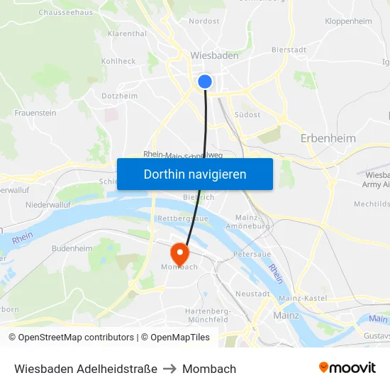 Wiesbaden Adelheidstraße to Mombach map