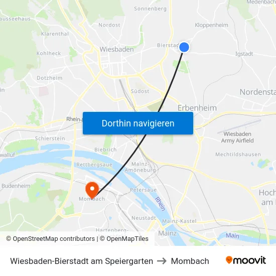Wiesbaden-Bierstadt am Speiergarten to Mombach map