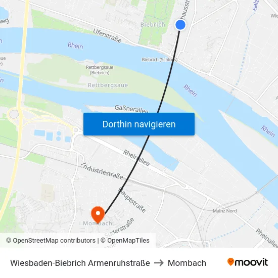 Wiesbaden-Biebrich Armenruhstraße to Mombach map