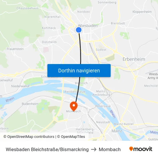 Wiesbaden Bleichstraße/Bismarckring to Mombach map
