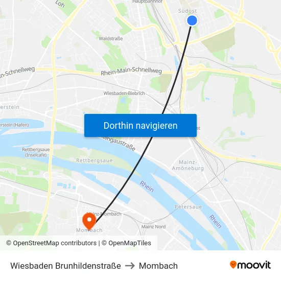Wiesbaden Brunhildenstraße to Mombach map