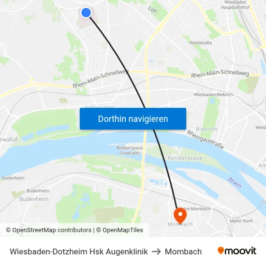 Wiesbaden-Dotzheim Hsk Augenklinik to Mombach map