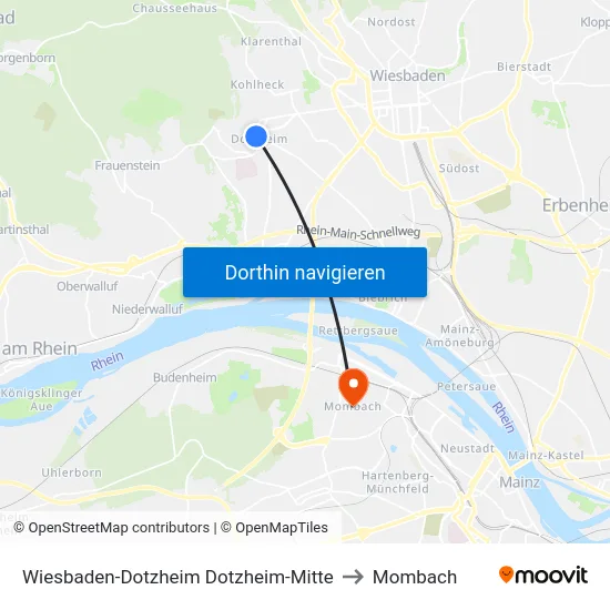 Wiesbaden-Dotzheim Dotzheim-Mitte to Mombach map