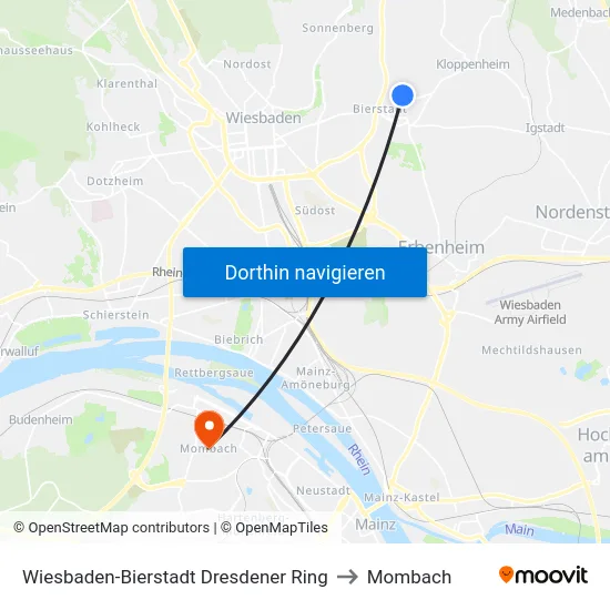 Wiesbaden-Bierstadt Dresdener Ring to Mombach map