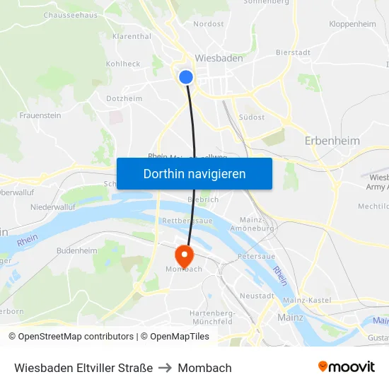 Wiesbaden Eltviller Straße to Mombach map