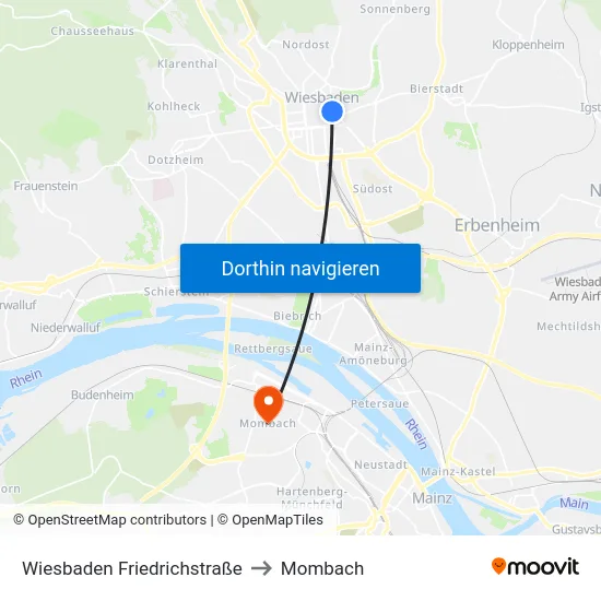 Wiesbaden Friedrichstraße to Mombach map