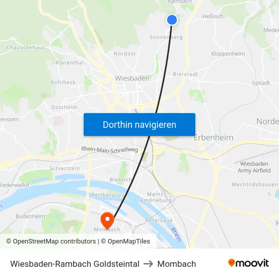 Wiesbaden-Rambach Goldsteintal to Mombach map