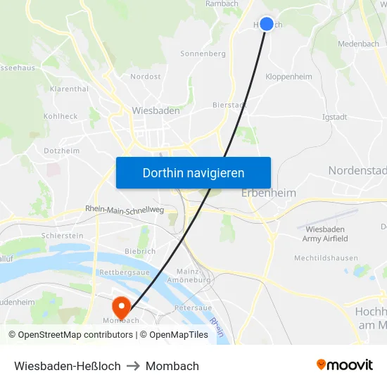 Wiesbaden-Heßloch to Mombach map
