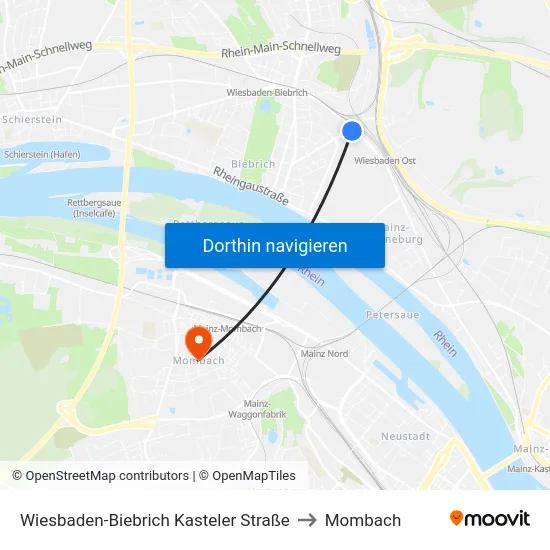 Wiesbaden-Biebrich Kasteler Straße to Mombach map