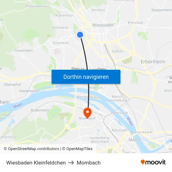 Wiesbaden Kleinfeldchen to Mombach map