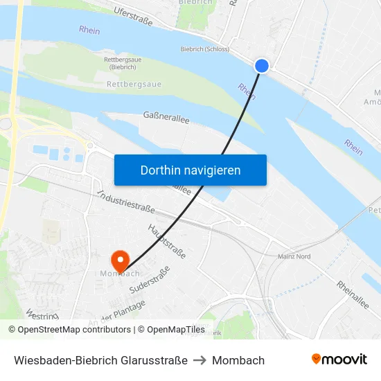 Wiesbaden-Biebrich Glarusstraße to Mombach map