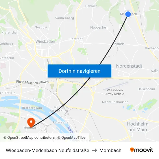 Wiesbaden-Medenbach Neufeldstraße to Mombach map