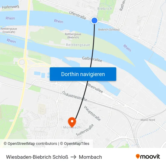 Wiesbaden-Biebrich Schloß to Mombach map