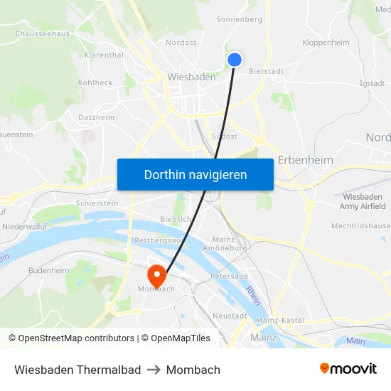 Wiesbaden Thermalbad to Mombach map