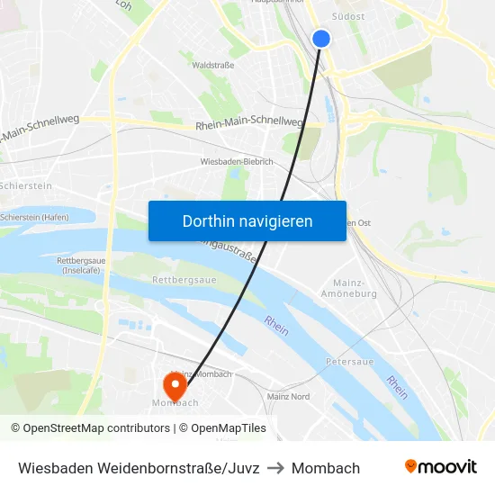 Wiesbaden Weidenbornstraße/Juvz to Mombach map